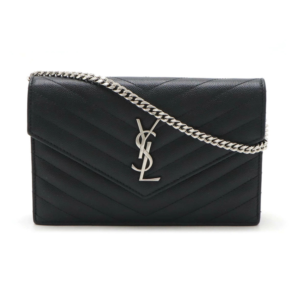 SAINT LAURENT PARIS YSL Monogram Envelope Shoulder Bag Chain Wallet Clutch Black